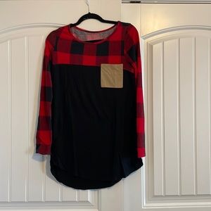 Red and black plaid long sleeve shirt